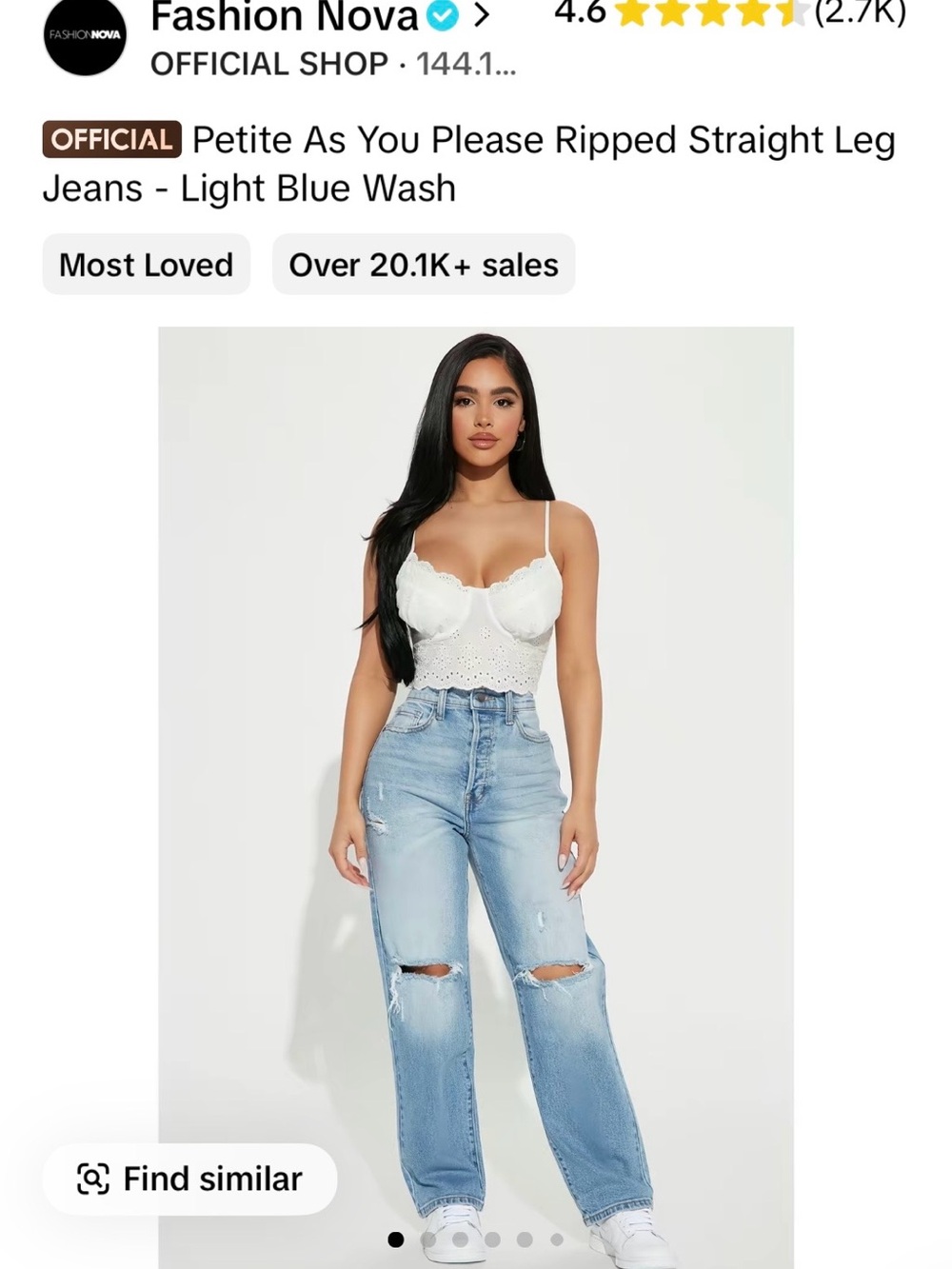 Fashion Nova Light Blue Ripped Straight Leg Jeans - Women